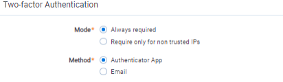 Two-factor Authentication mode and method options