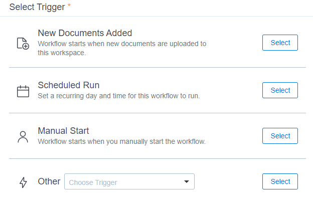 The Select Trigger menu