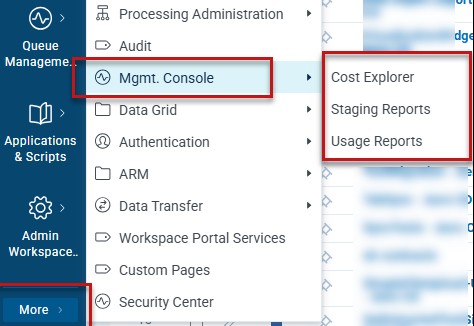 More button showing Management Console and its associated reports