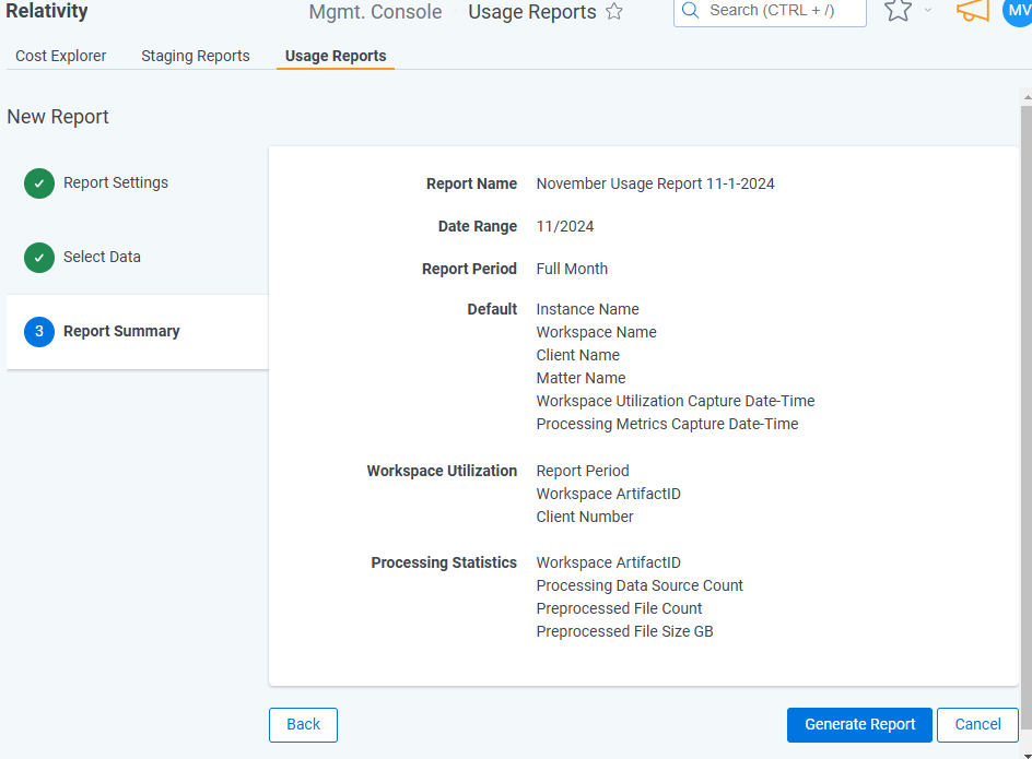 Report Summary tab of Usage Reports