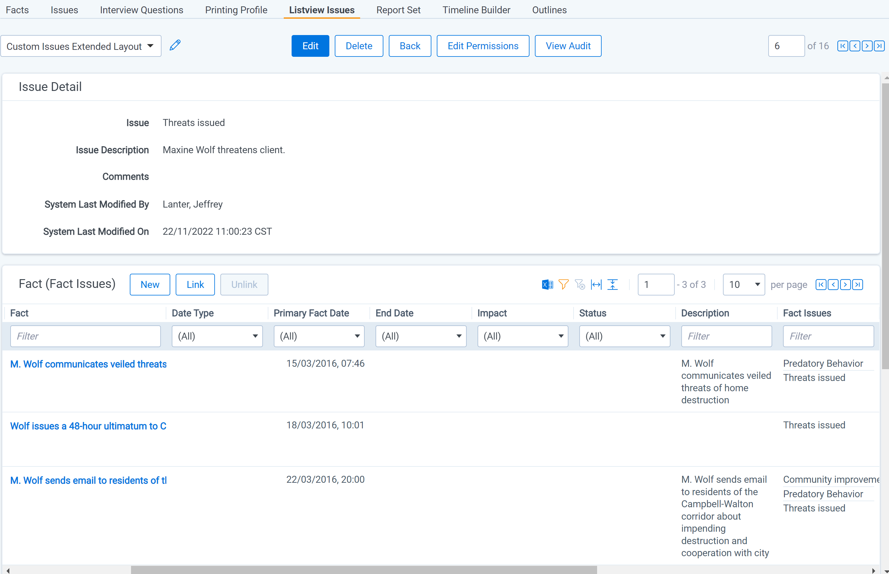 An example of a custom layout opened in Case Dynamics.