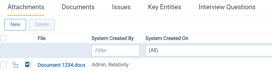 The Attachments section with a document in the list.