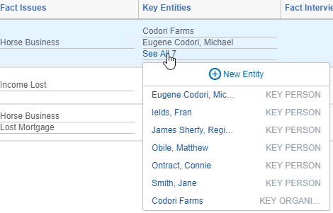 Items linked to an object in the inline view