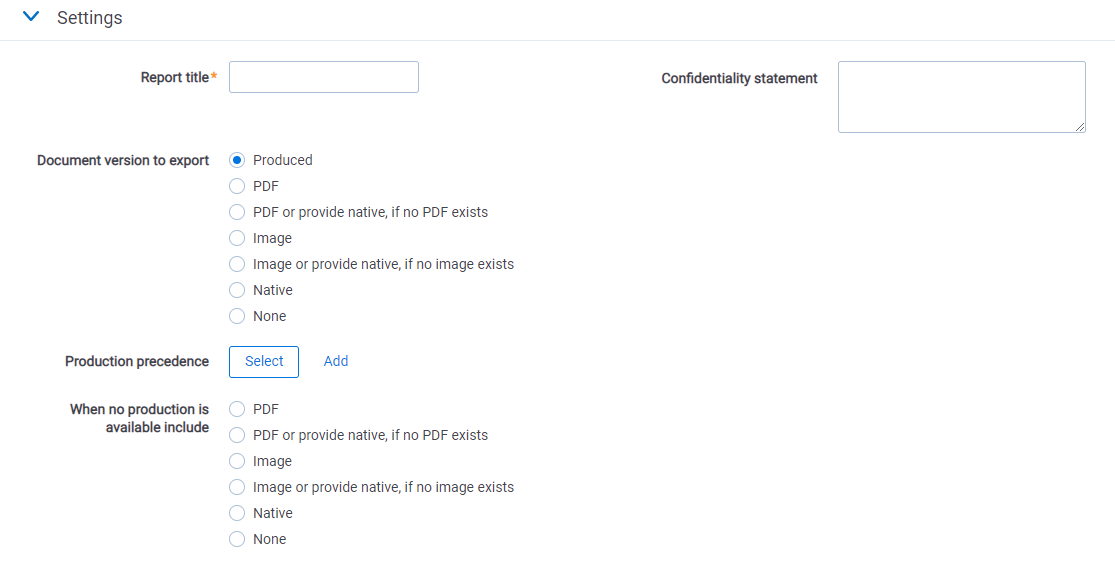 The Settings section displaying every field option.