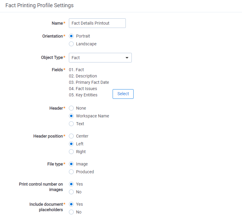 The Fact Printing Profile Settings section.