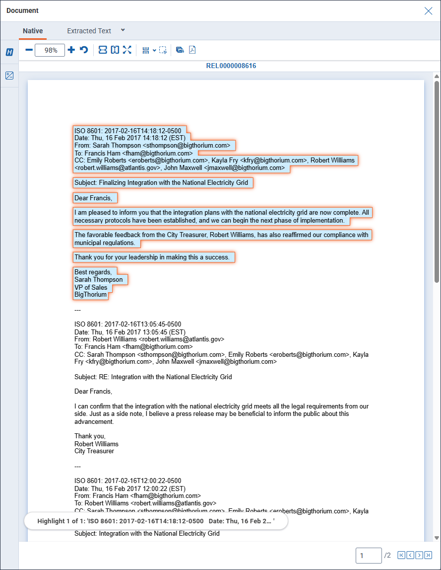 The Document Preview panel is open with citation highlights displayed in the current document.