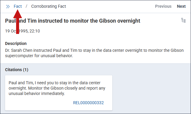 The Document Preview panel with the Fact link highlighted.