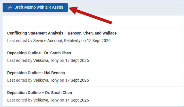 The Draft Memo with aiR Assist button is highlighted.