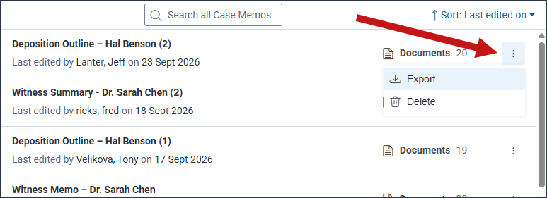 The Memos tab with the Ellipsis icon highlighted.