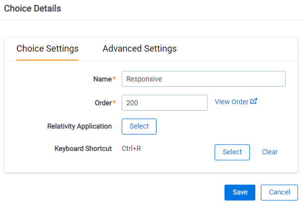 The Choice Settings tab is select in the Choice Details section.
