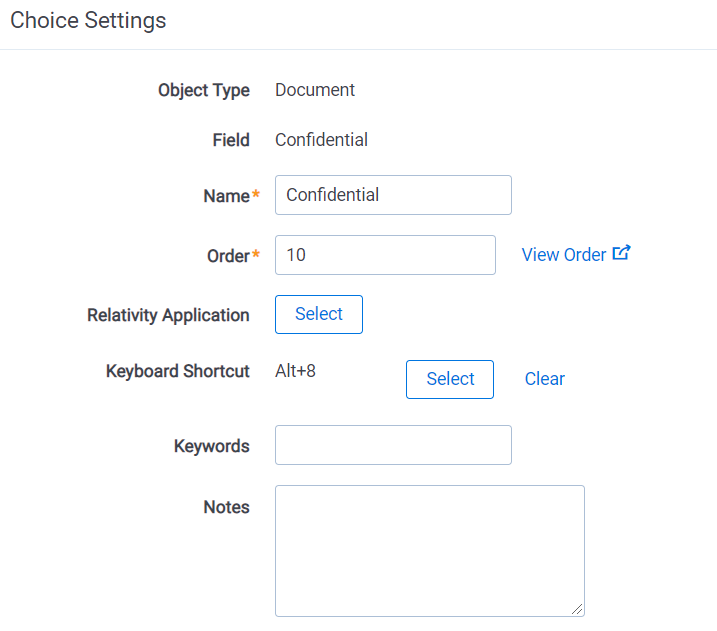 The Choice Settings section with some of the fields completed.