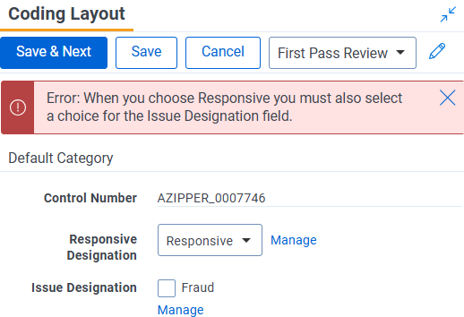 Example of sample error message in Coding Layout.
