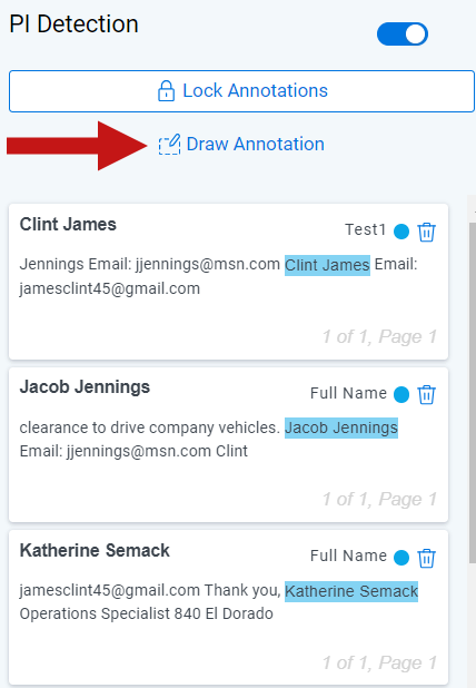An image of the Draw Annotation button in the PI Detection panel