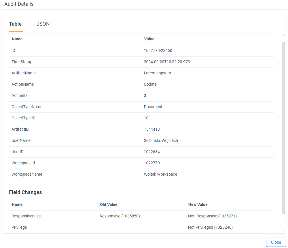 Audit Details Table Tab