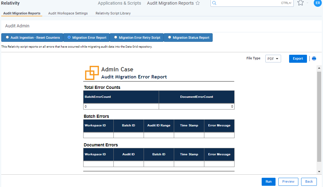 Audit migration reports