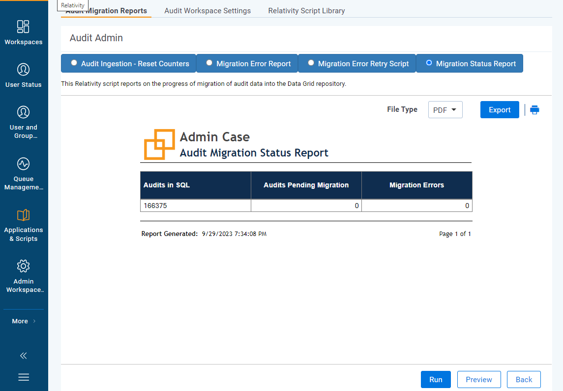 Migration status report