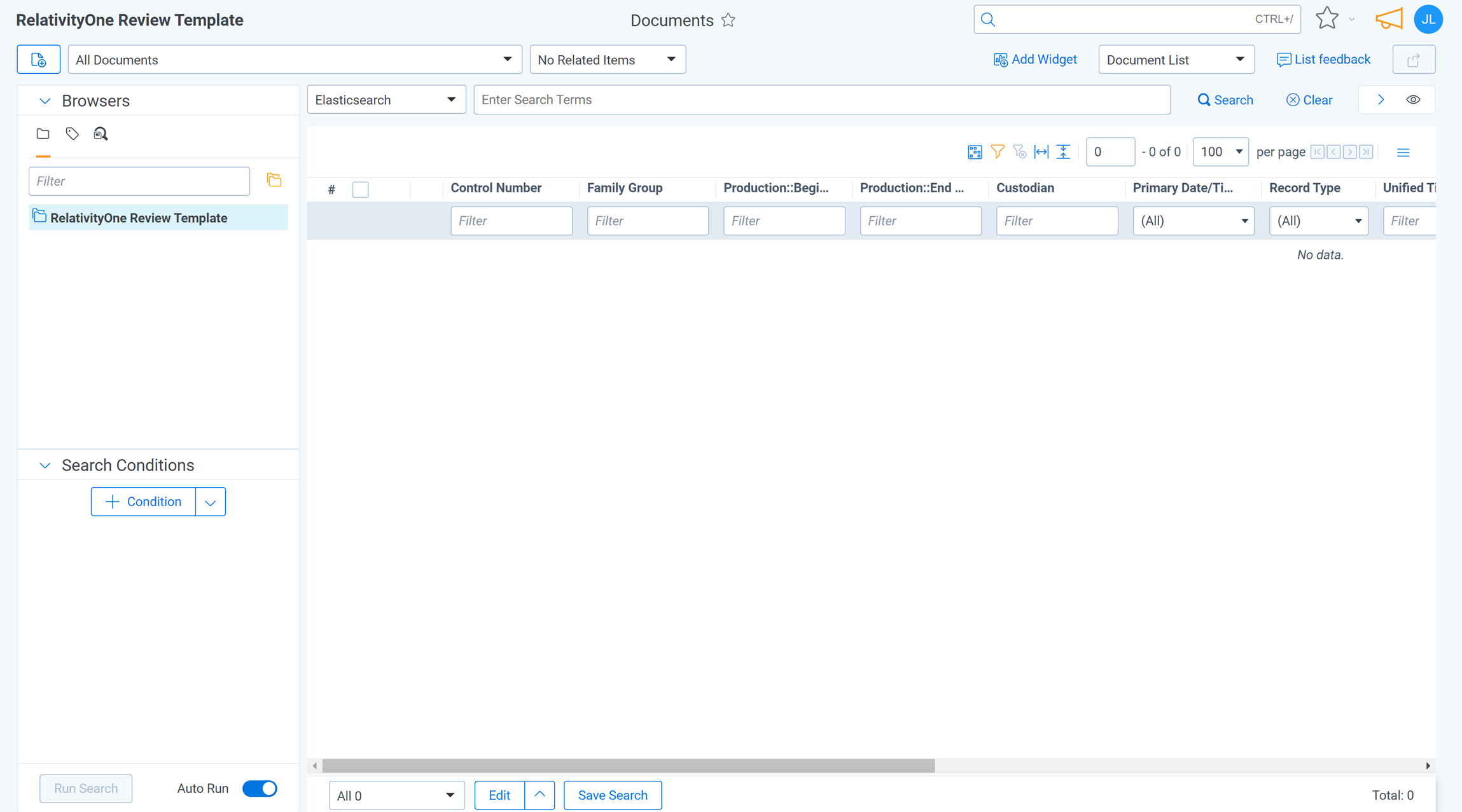 Review Template dashboard