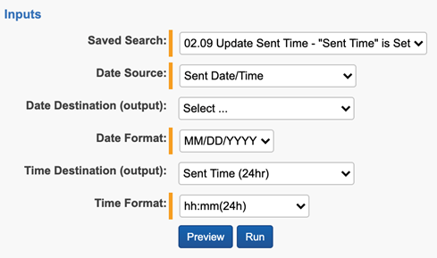 Update Sent Time field input window