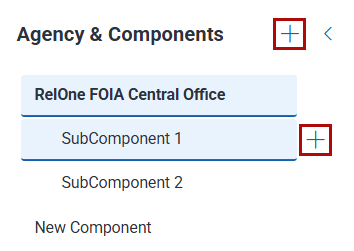 Add component button used to add a sub-agency group or user.