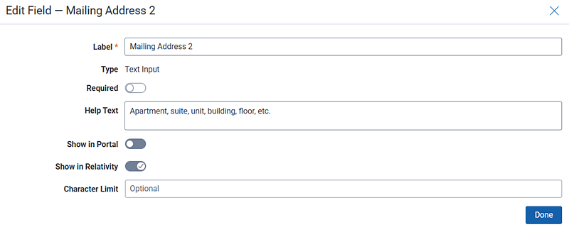 An administrator can edit some properties of a default form field, include the name and whether it is required or not.