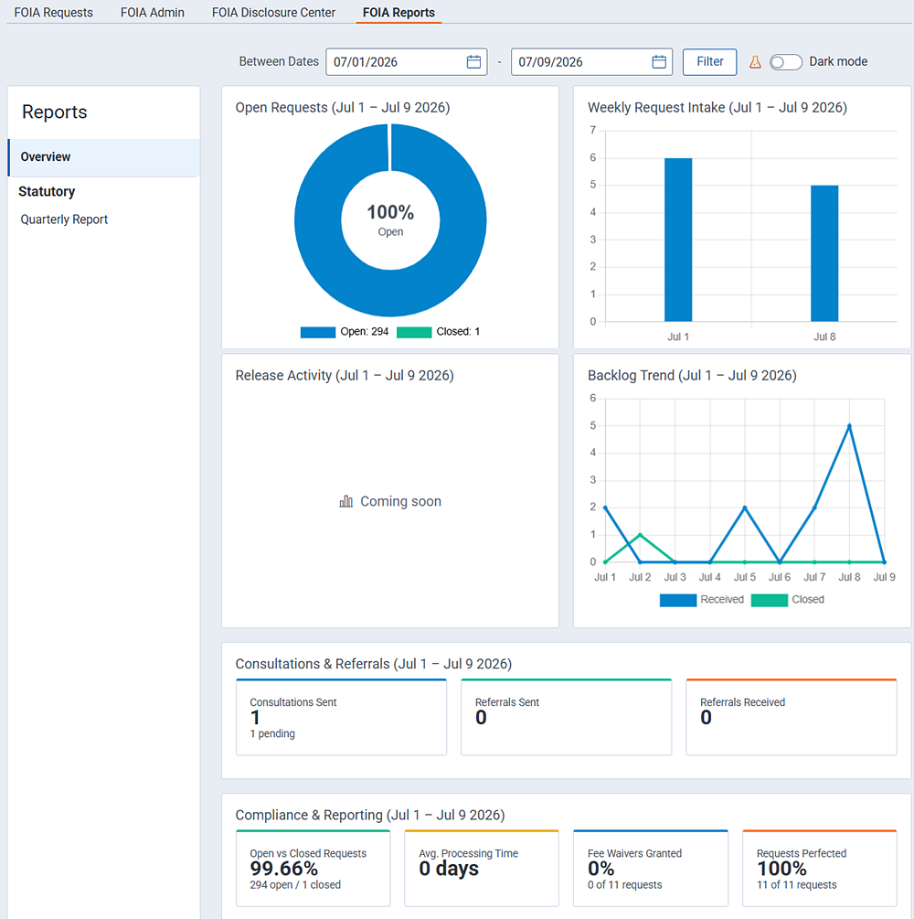 The report center table allows you to download document summaries.