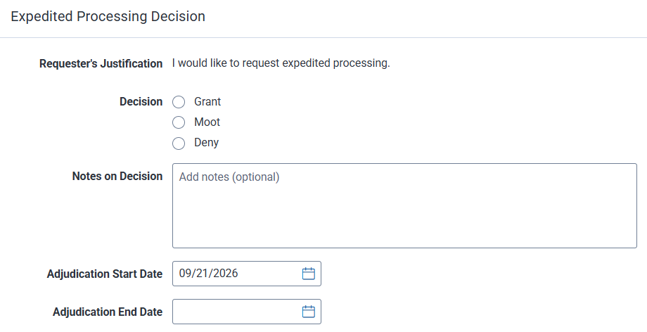 Request expedited processing and provide a justification.