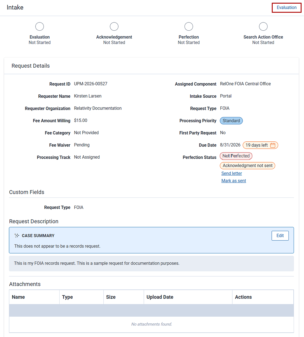 The FOIA request details screen show status and priority.