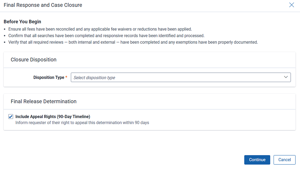 The final response wizard provides a checklist of all workflow steps.