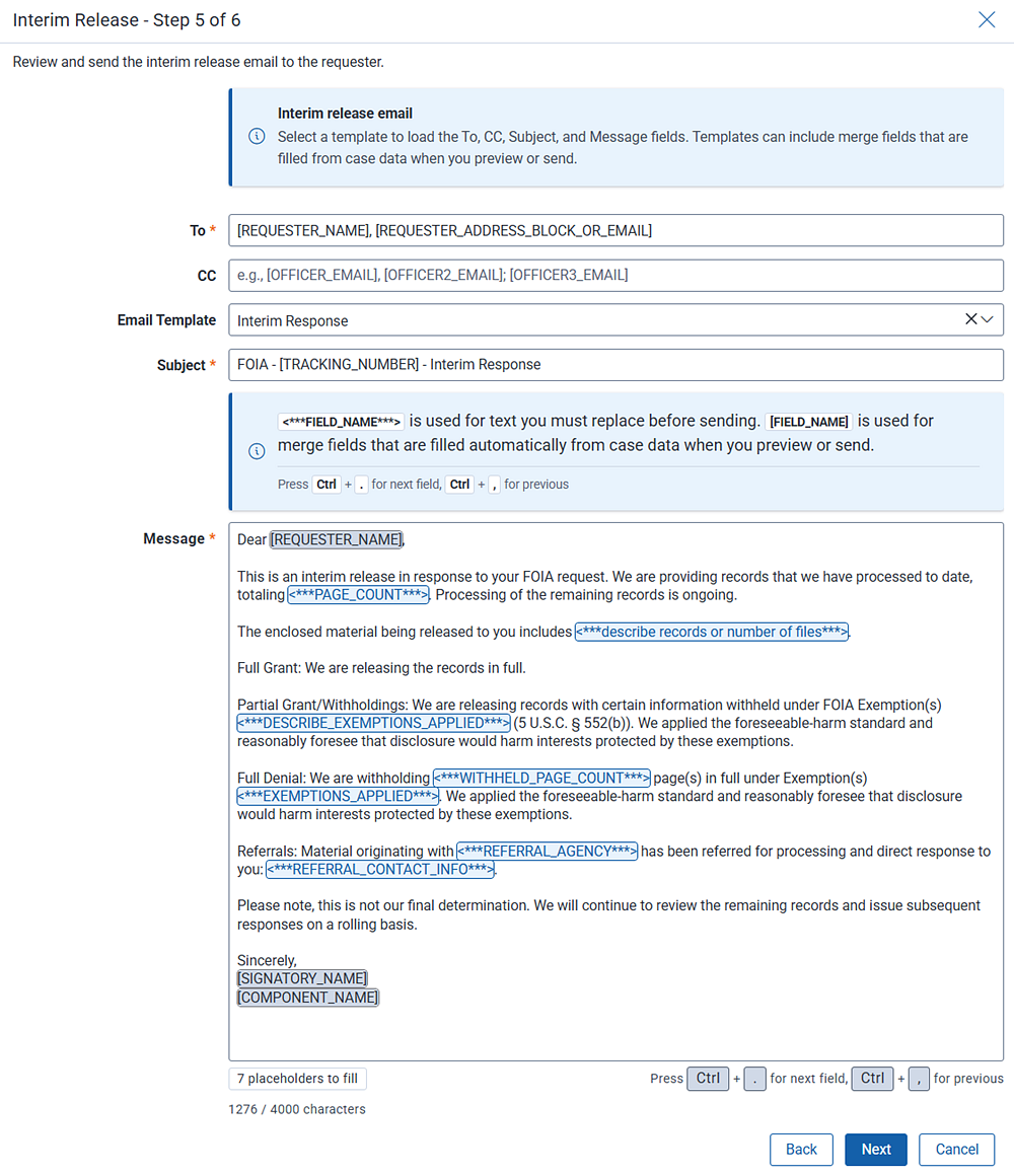 Email template to use for the final decision email to the requester.