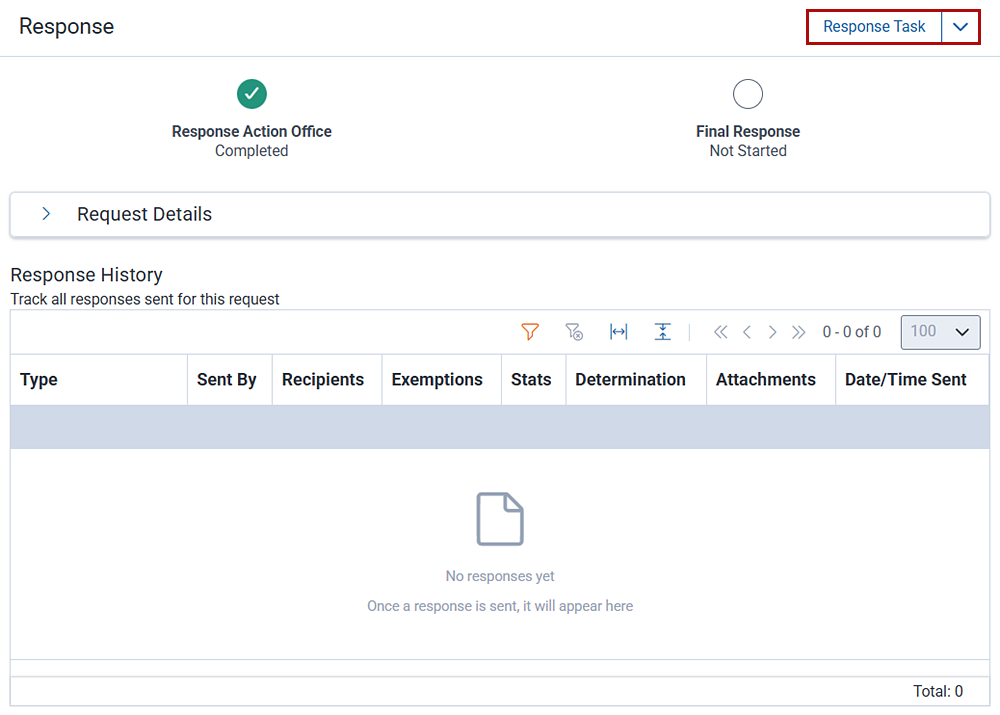 The respond screen with actions for sending referral requests and finalizing FOIA decisions.