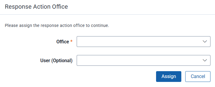 Use the controls on the response manager modal to assign review tasks to an office, group, or person.