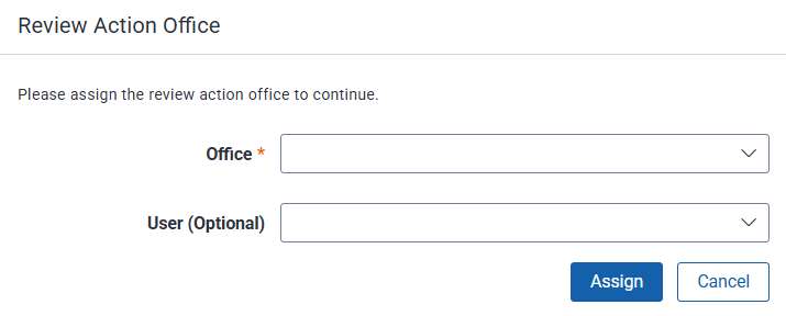 Use the controls on the review manager modal to assign review tasks to an office, group, or person.
