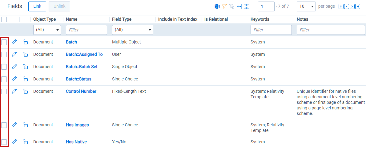 The Fields section with the field checkboxes highlighted.