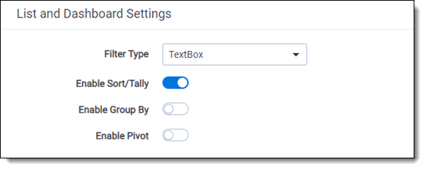 List and Dashboard Settings