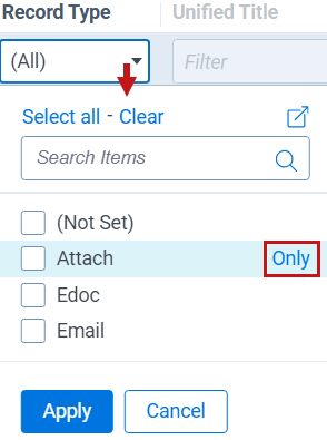 Hovering over a list item in a drop-down menu shows the option to quick select the item.