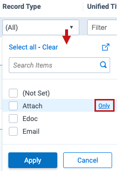 Screenshot of the only option for a filtered field.