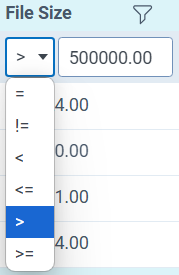 Screenshot of operator filter options.