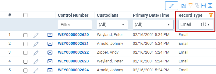 Scxreenshot of hte filter option for the Record Type field.