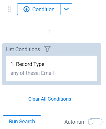 The condition card showing a filter applied to the record type field.