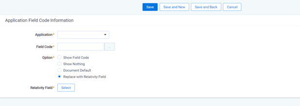An image of Application Field Code Information fields