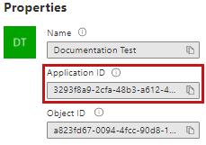 Properties dialog showing Application ID