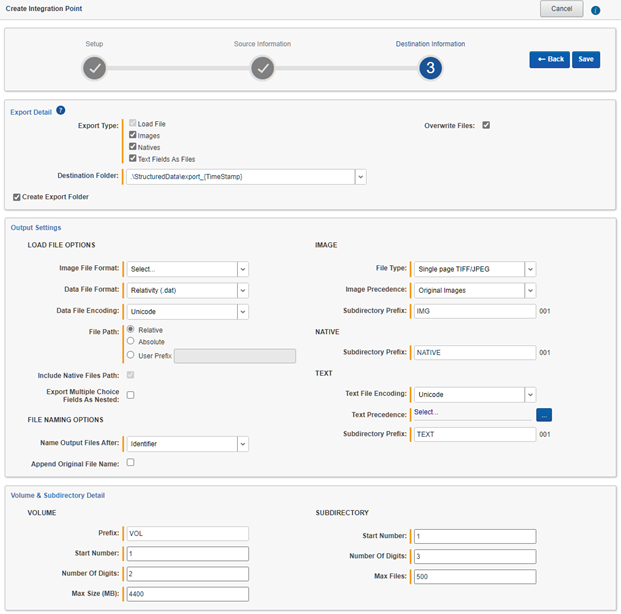 Destination Information dialog