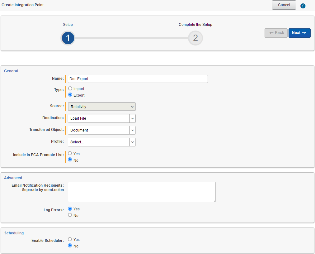 Setup dialog