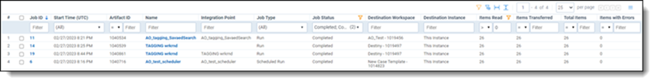 Job history list
