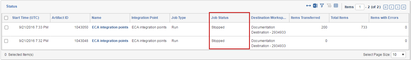 Job Status column highlighted