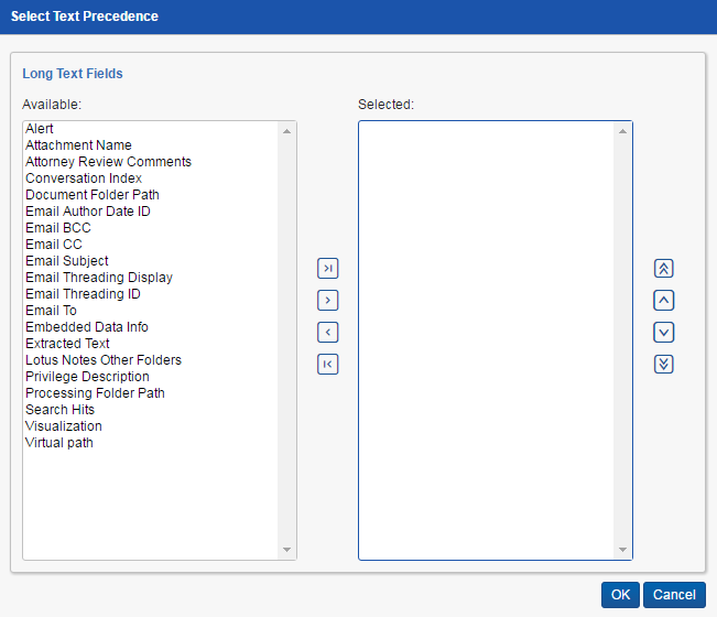 Select Text Precedence dialog