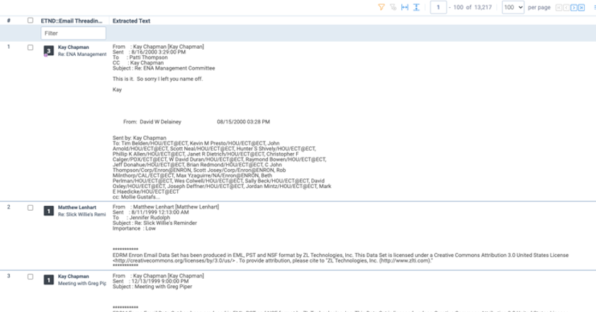 Extracted text view example
