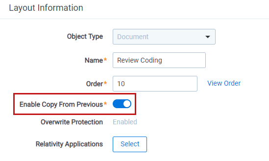 Layout information (enable copy from previous)