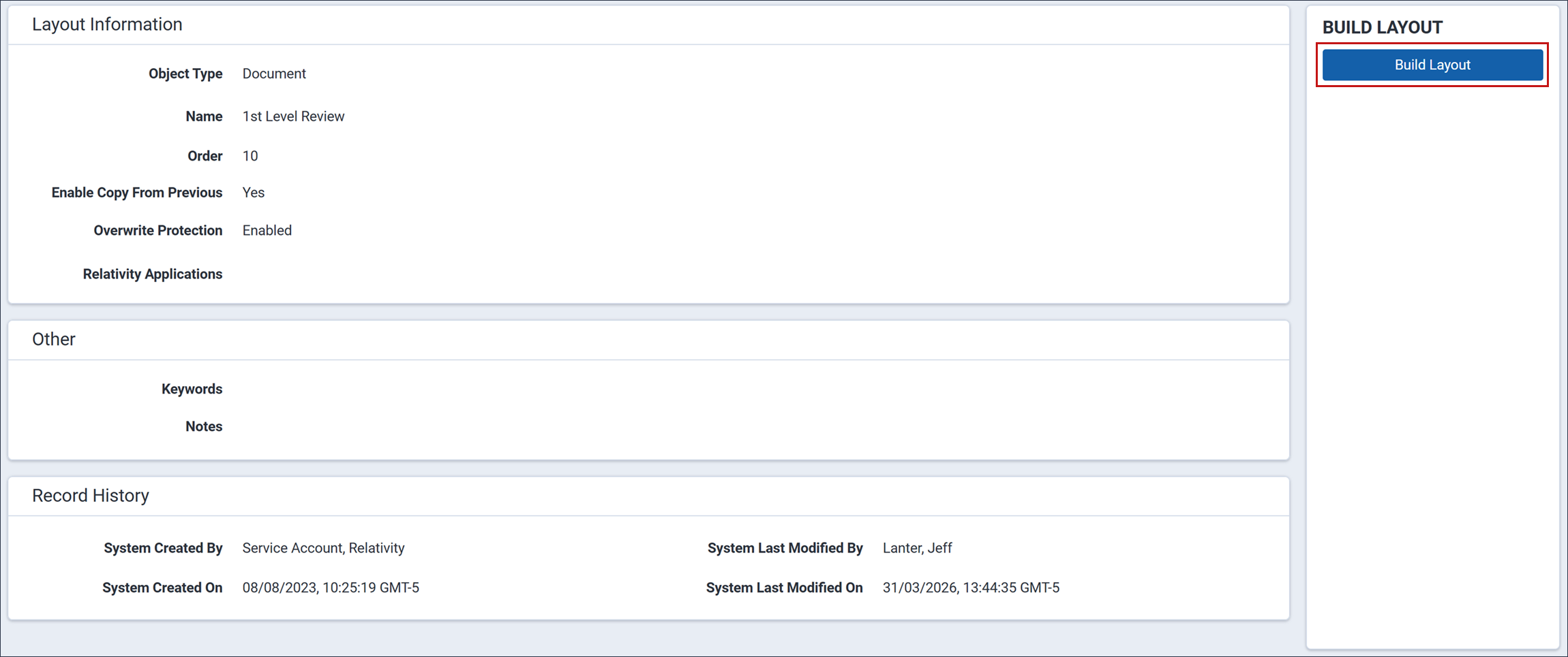 The Build Layout button is highlighted.