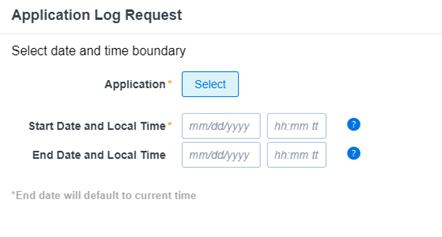Application Log Request dialog